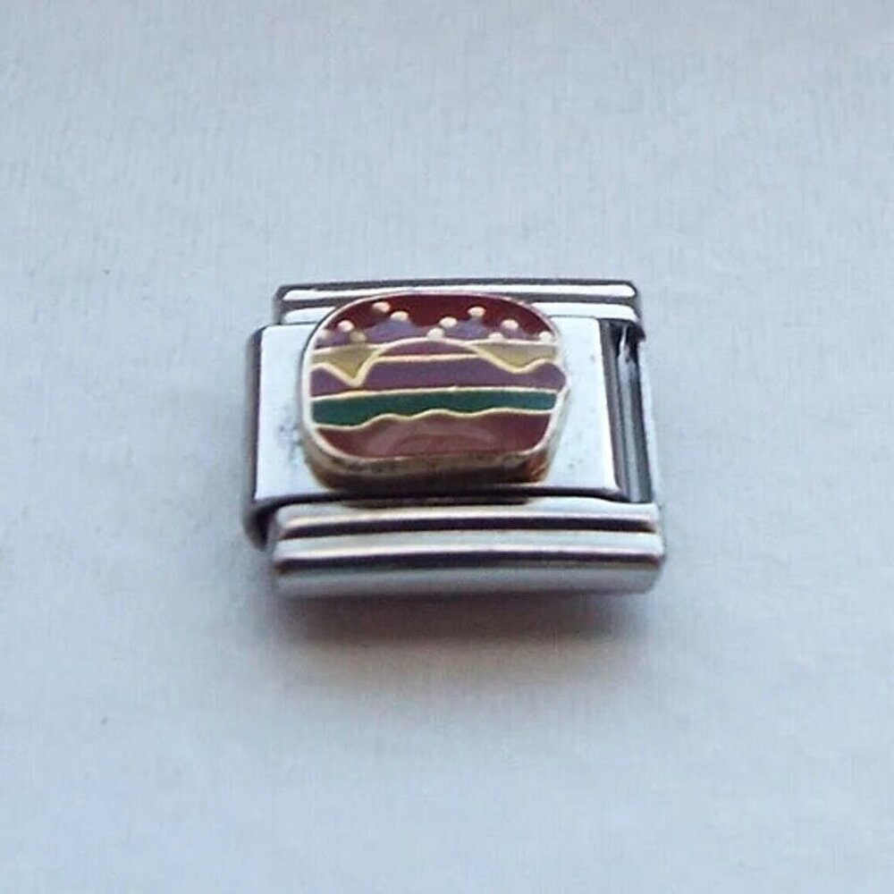 Enamel cheeseburger on a bun 9mm stainless steel Italian charm bracelet link new